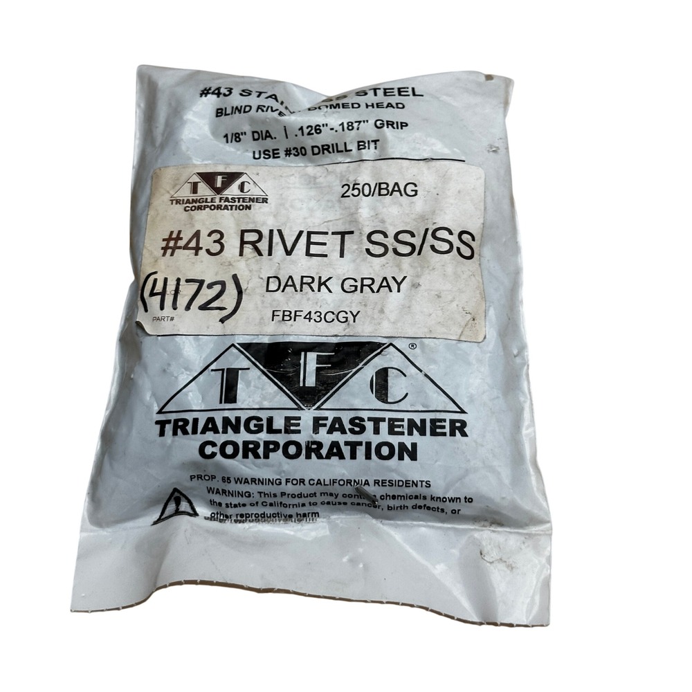 Pack of 250 Triangle Fastener #43 FBF43CGY Dark Gray Blind Rivet 1/8" Dia